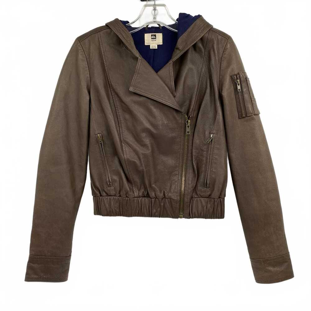 Quiksilver Brown Faux Leather Hooded Zip-Up Jacket | Regular S Women’s